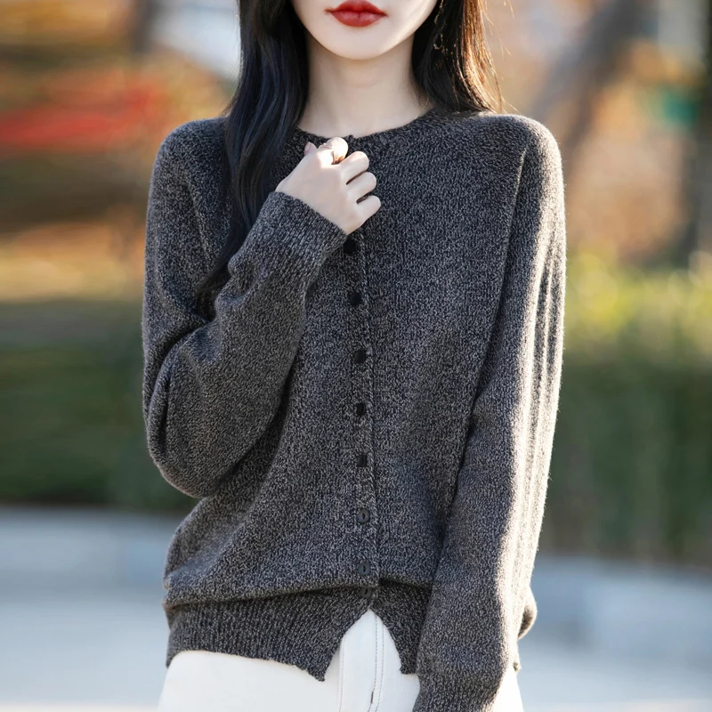 Chunky Tweed damesvest van 100% wol, vintage gebreide jas met knopen aan de voorkant, oversized warme trui, 8 kleuren