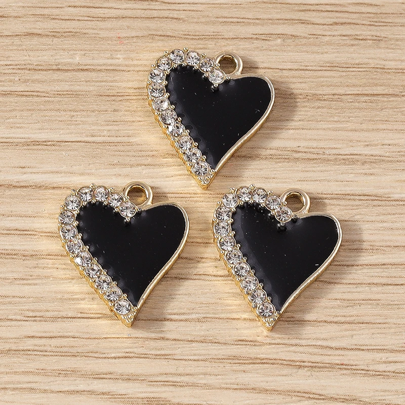 10 Stück 16 x 19 mm niedliche Kristall-Emaille-Liebes-Herz-Charms-Anhänger für Schmuckherstellung, Ohrringe, Halsketten, Armbänder, DIY-Bastelbedarf – Detail 3