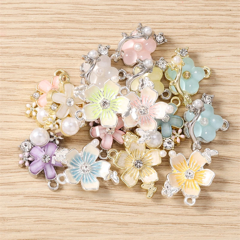 5 Stück niedliche, gemischte Kristall-Metall-Blumen-Anhänger zum Basteln von Ohrringen, Halsketten, Armbändern, DIY-Handarbeiten und Schmuckzubehör – Detail 3