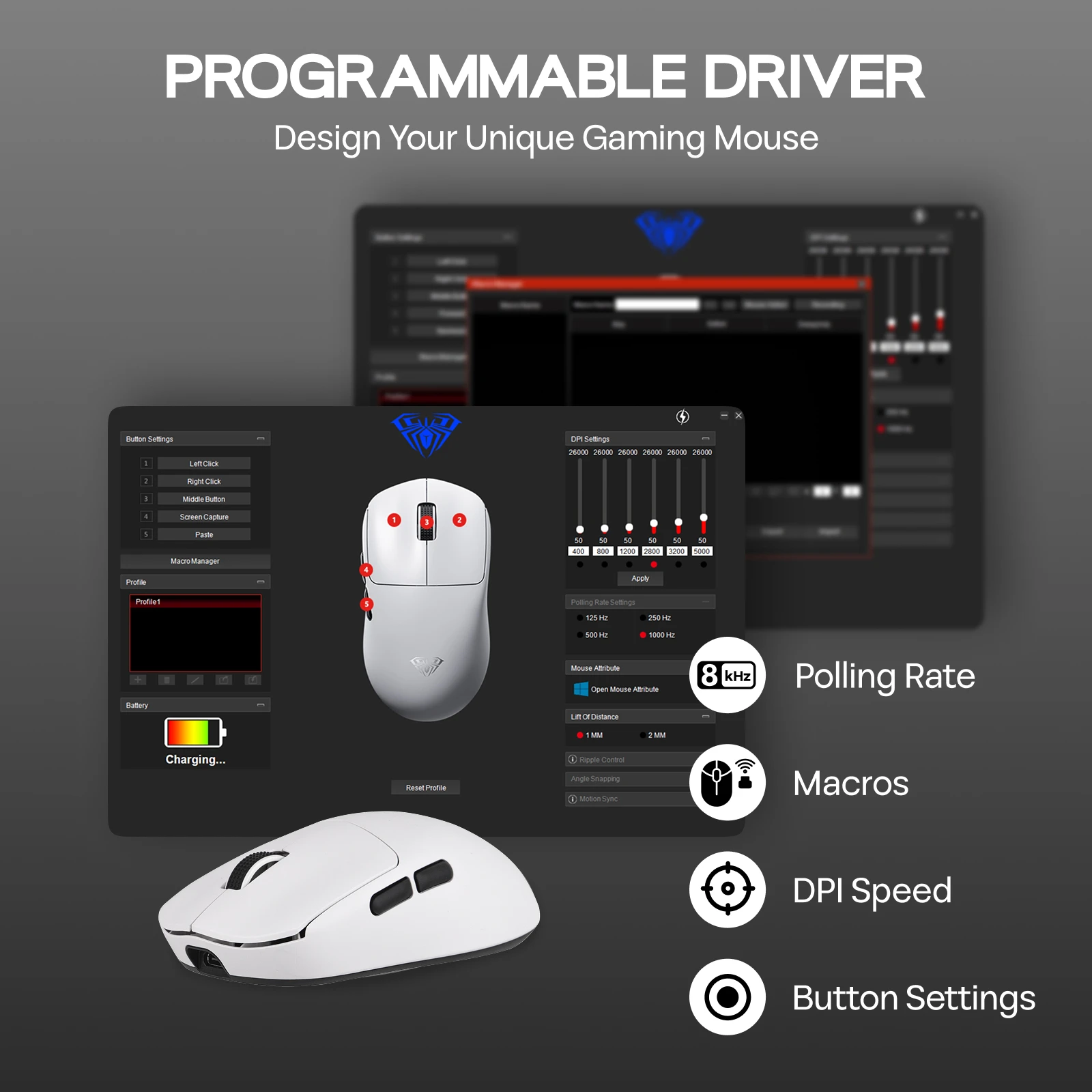 EPOMAKER AULA SC800 Kabelgebundene/BT/2,4 GHz kabellose, leichte Gaming-Maus mit optischem PAW3395-Sensor, 26.000 DPI, 250 mAh Akku