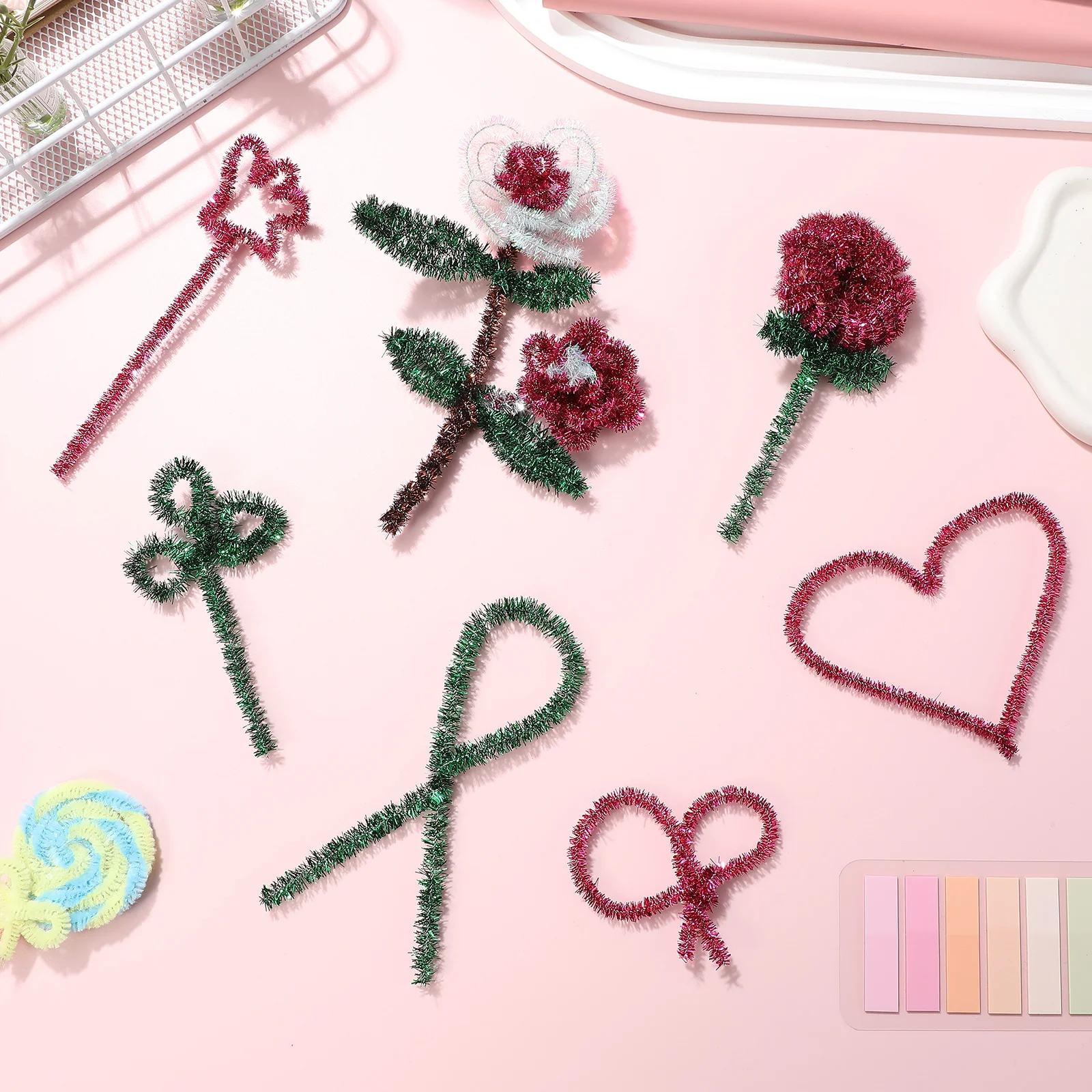 

500pcs Colorful Glitter Pipe Cleaners Bendable Stems For Diy Crafts Decorations Chenille Sticks Craft Supplies