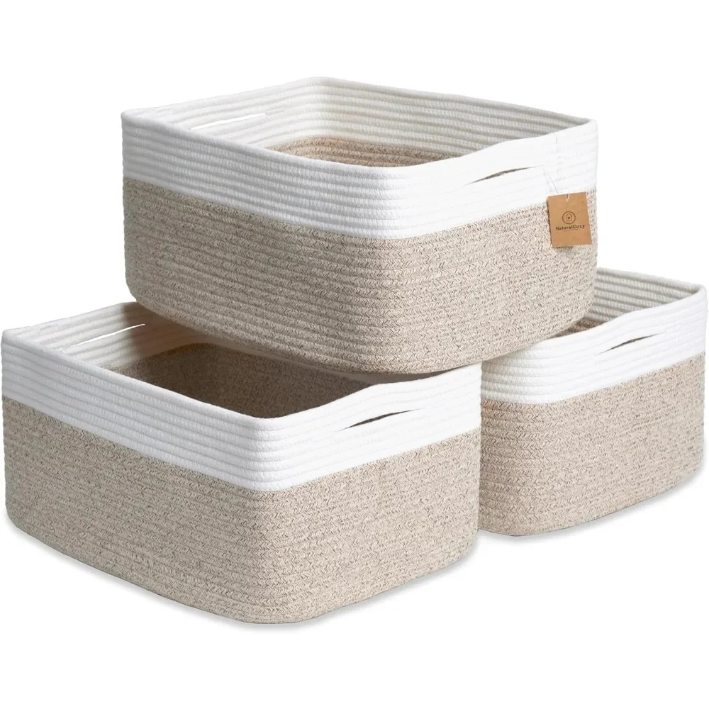 

Cotton Rope Woven Storage Baskets, 16.8x13x7.6 Inches, 3-Pack for Organizing Toys, Laundry, and More