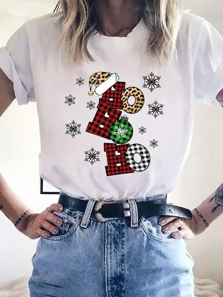 Female Fashion Clothes Merry Christmas Graphic T-shirt Letter Style Trend Holiday Women Print Top T Shirt Ladies Clothes Tee