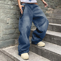 Men Baggy Denim Pants Wide Leg High Waist Belt Casual Trousers Loose Plus Size Stylish Streetwear Men's Hip Hop Streetwear