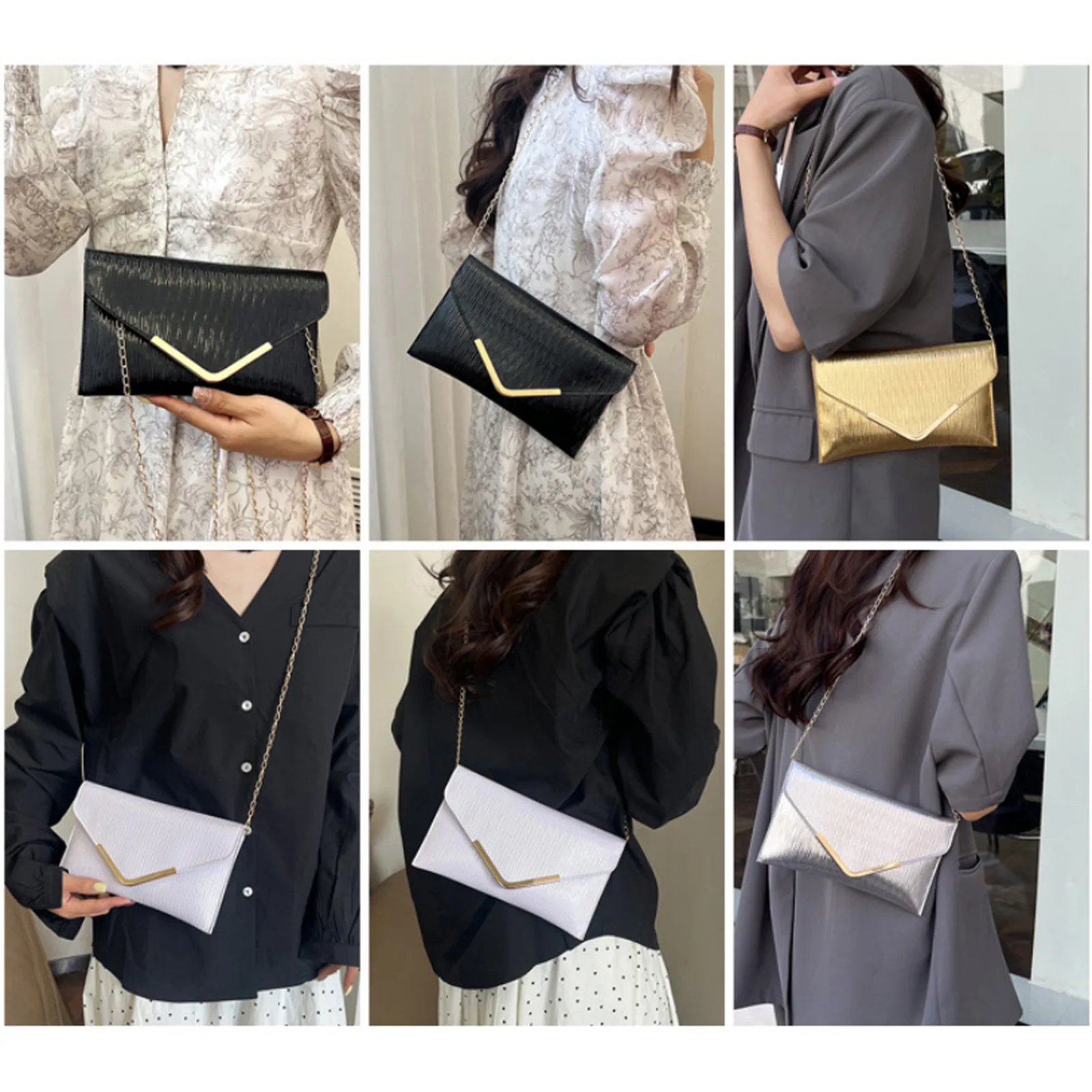 Fashionable Pleated Hand-Held Envelope Bag, Evening Bag, V-Shaped Fashionable Personality Chain Shoulder Bag For Women New 2024