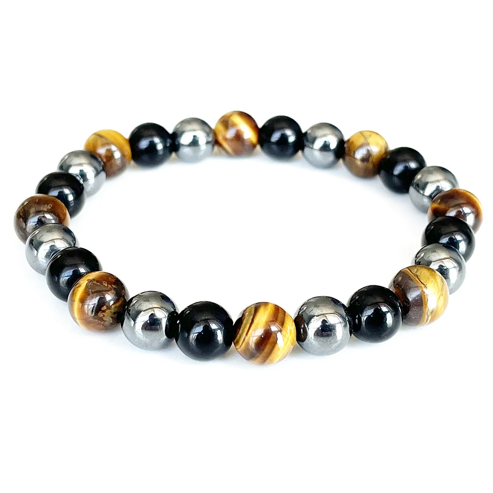 MG1716 Aquarius Zodiac Bracelet 8 MM Tiger Eye Stone Black Tourmaline Hematite Chakra Wrist Mala Natural Gemstone Jewelry