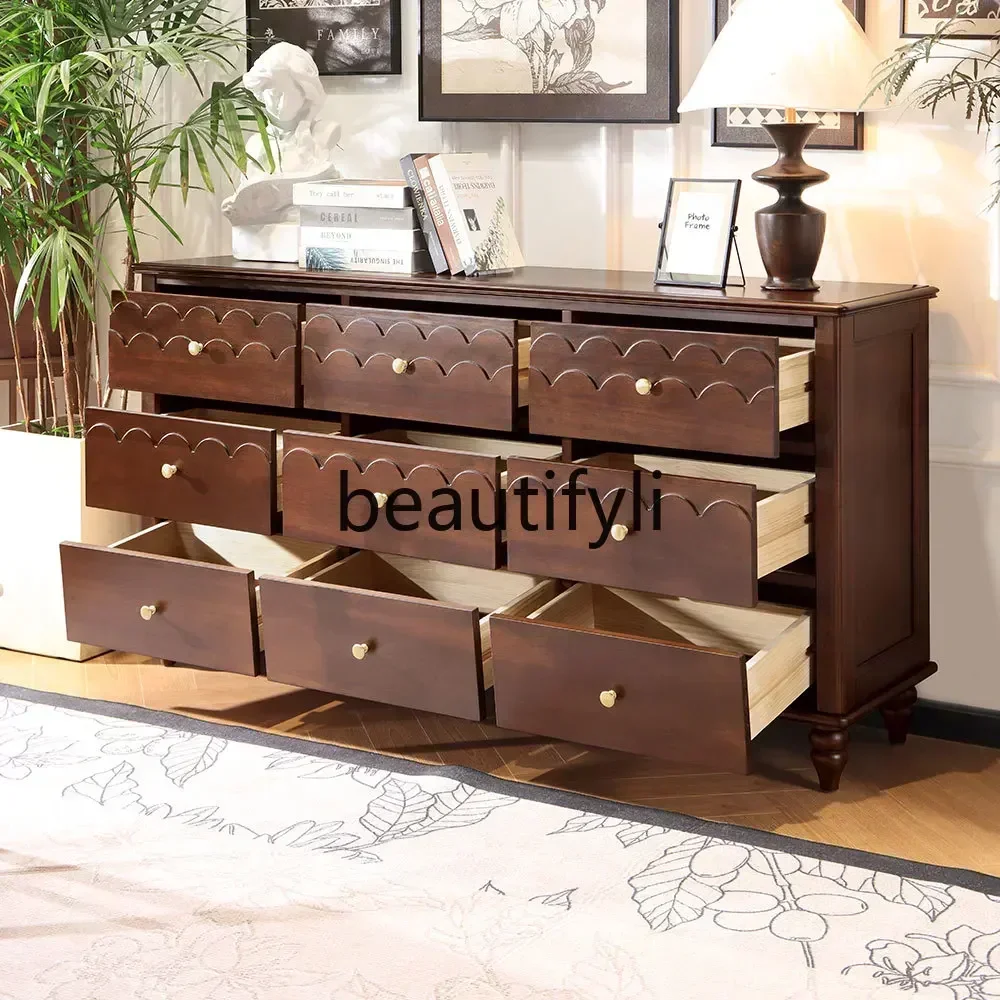 

yj5 American retro solid wood nine-chest cabinet, bedroom locker cabinet, living room solid wood drawer cabinet