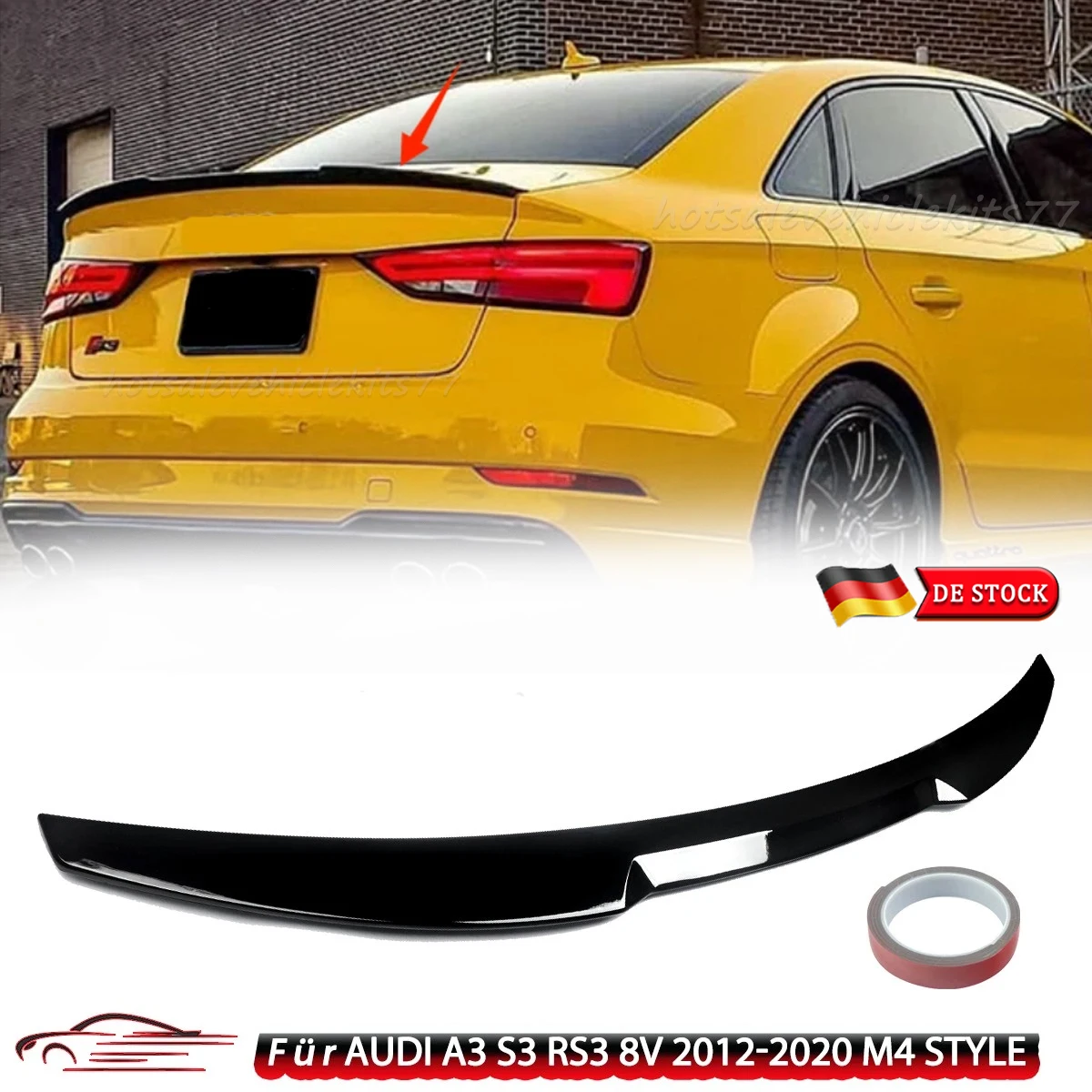 SAIQINGSP Aileron de coffre arrière style M4 pour Audi A3 S3 RS3 Berline 2014 2015 2016 2017 2018 2019 2020 Aileron de toit Ducktail Accessoires automobiles