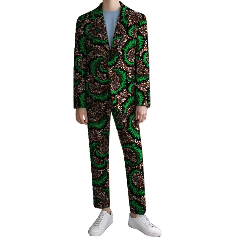 New Arrivals African Print Groom Sets Men‘s Pant Suits Blazers+Trousers Ankara Fashion Male Wedding Garments