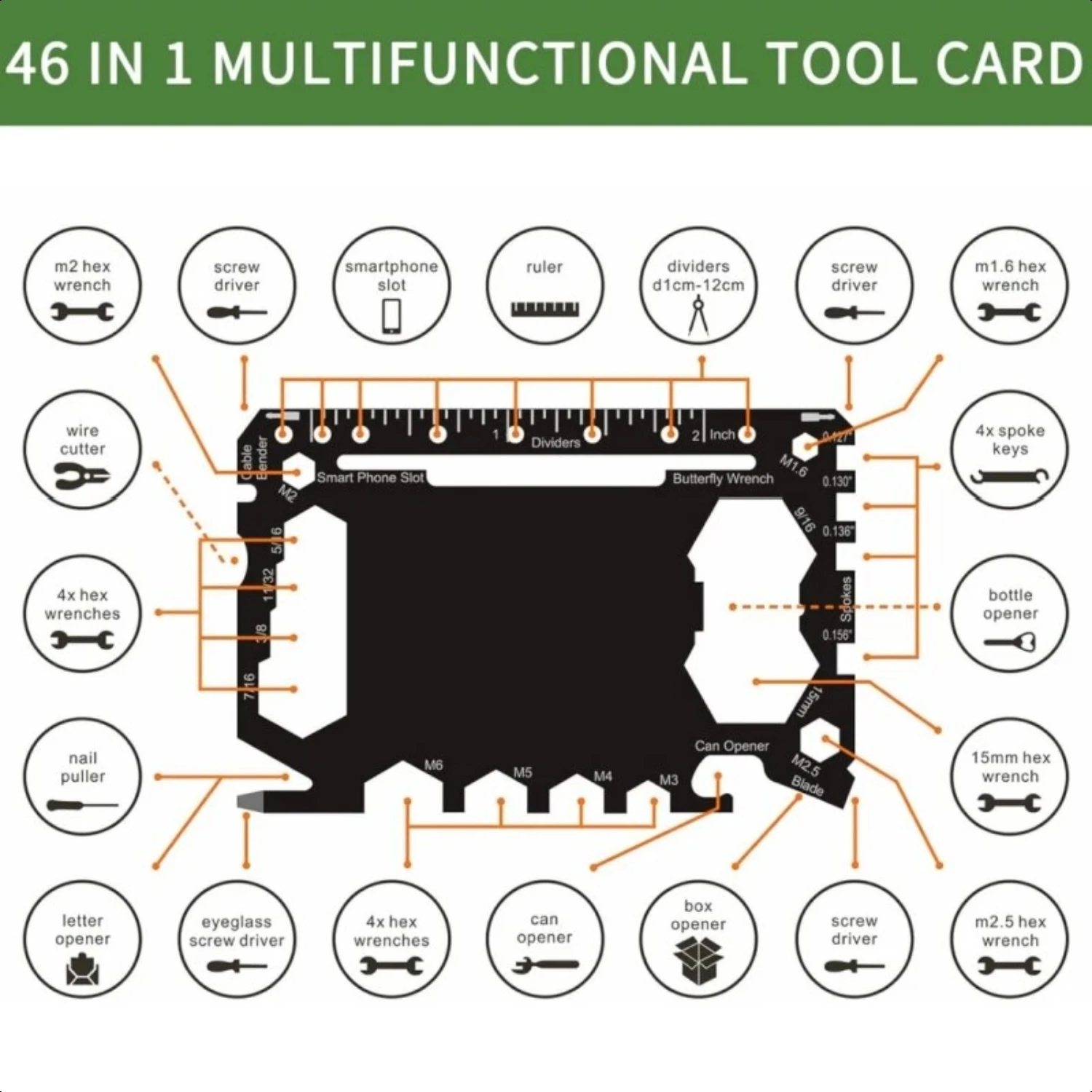 Multi Tool 46 in 1 Credit Card Size Outdoor Camping Survival Accessories Multipurpose Gear Gadget Tools  Man Portable