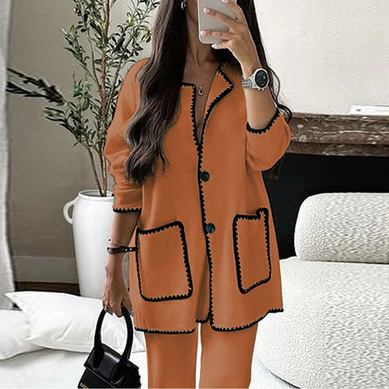 Casual Elegant Women\'s Set Autumn OL Fashion Clothes Hepburn Suit Shirt&Blouses Cardigan Top Luxury Straight Long Pant Set 2-Pcs