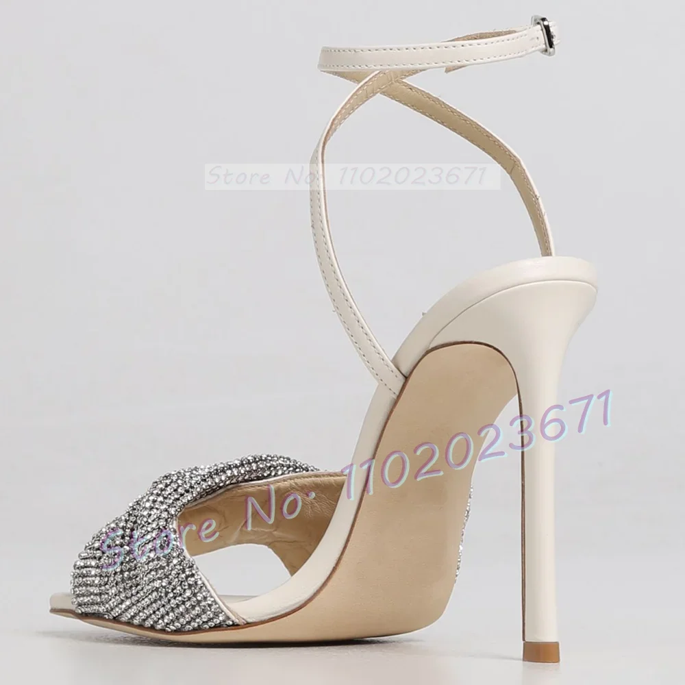Crystal Wrap White Sandals With High Heels Women Trends Sparkly Elegant Sandals Female Summer Cross Strap Open Toe Design Shoes
