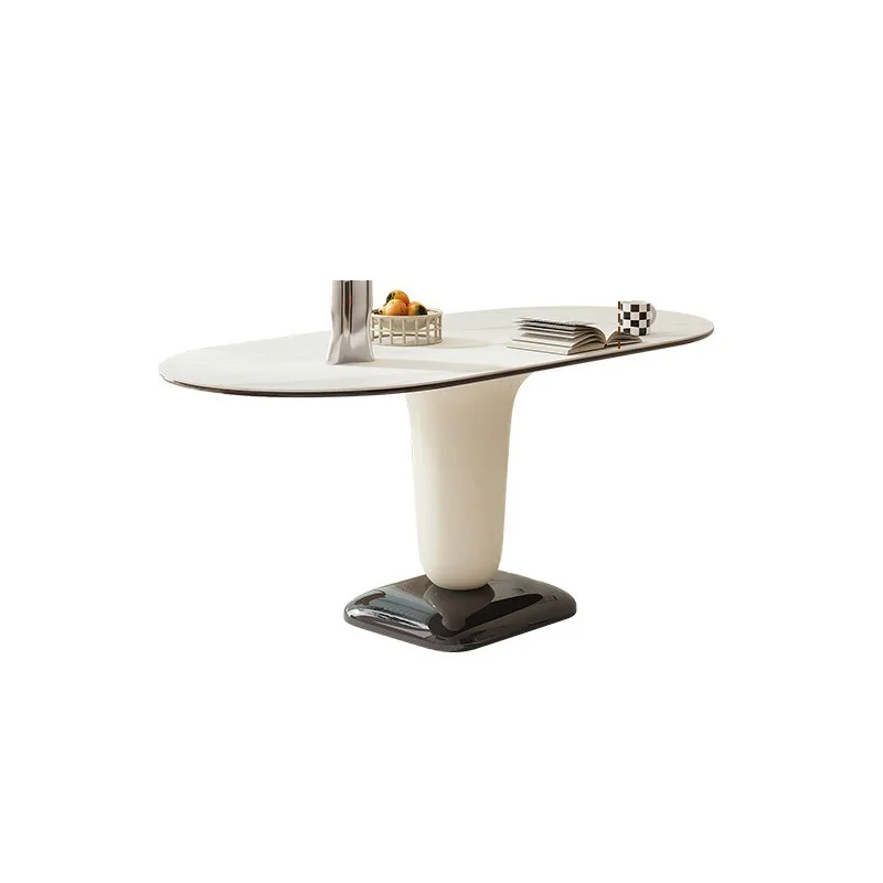 Oval dining table, cream wind candy dining table, small apartment household slate wabi-sabi dining table
