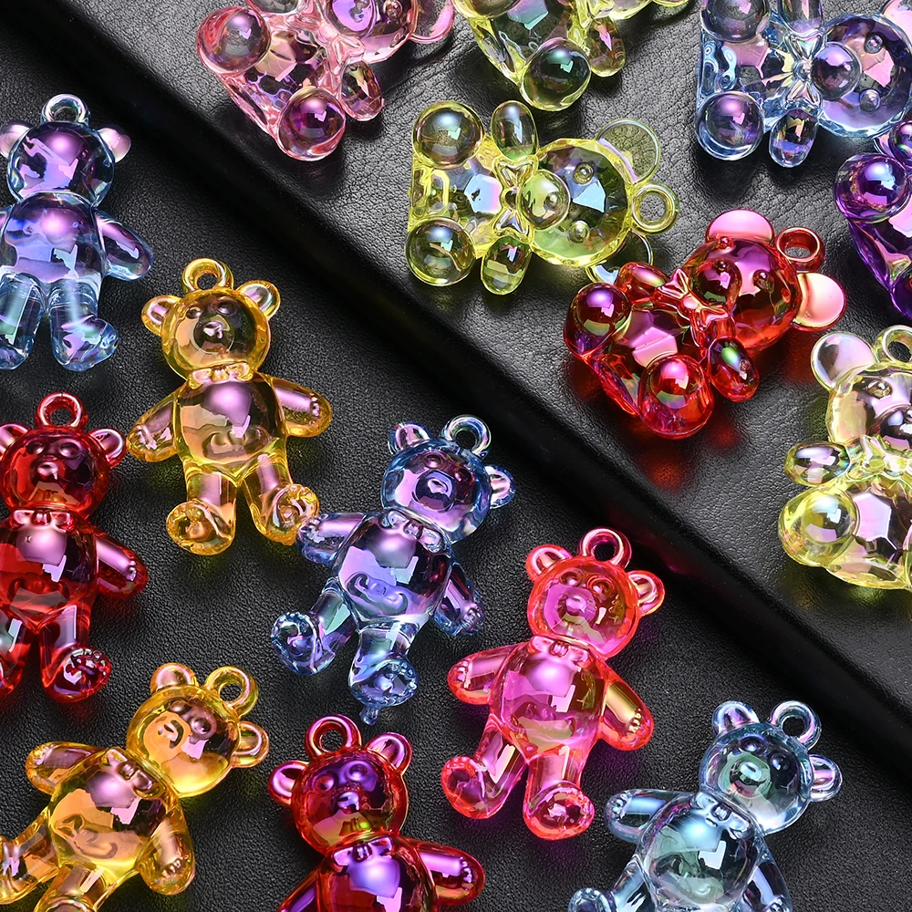 5 Stück gemischte Farben, transparente AB-Acryl-Bärenanhänger, niedliche 3-Stil-Bärenanhänger für Handarbeiten, DIY-Schmuckzubehör – Detail 1