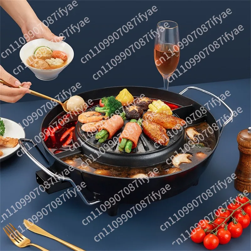 Shabu-roasted integrated half-and-half duck pot electric hot pot barbecue grill shabu pan