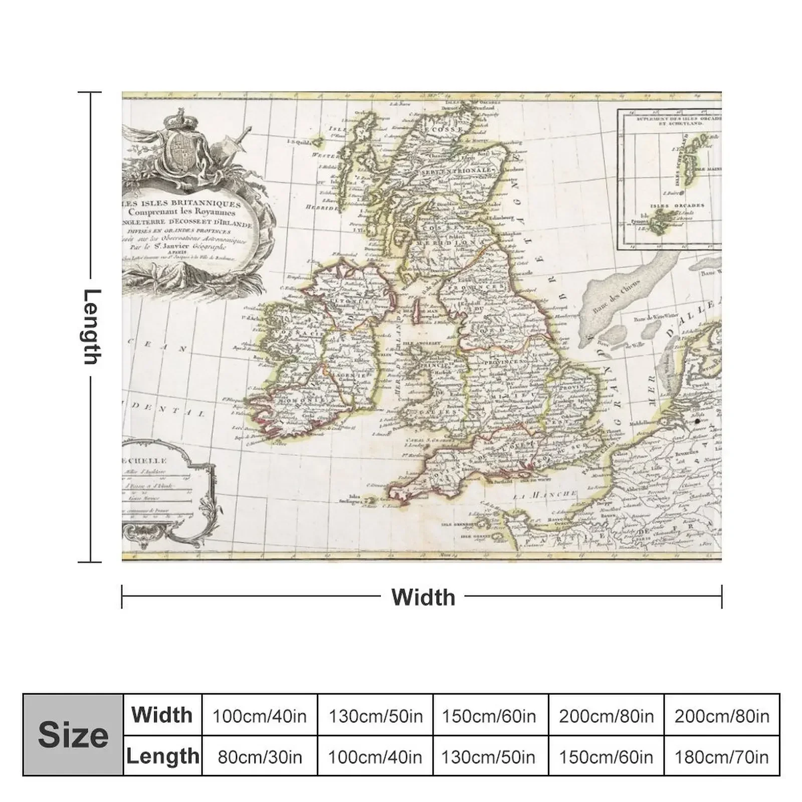 BRITISH ISLES UK EUROPE 1771 - Vintage Antique Map Art, Unique Classic Style, Aesthetic Original Retro Decor, Old Throw Blanket