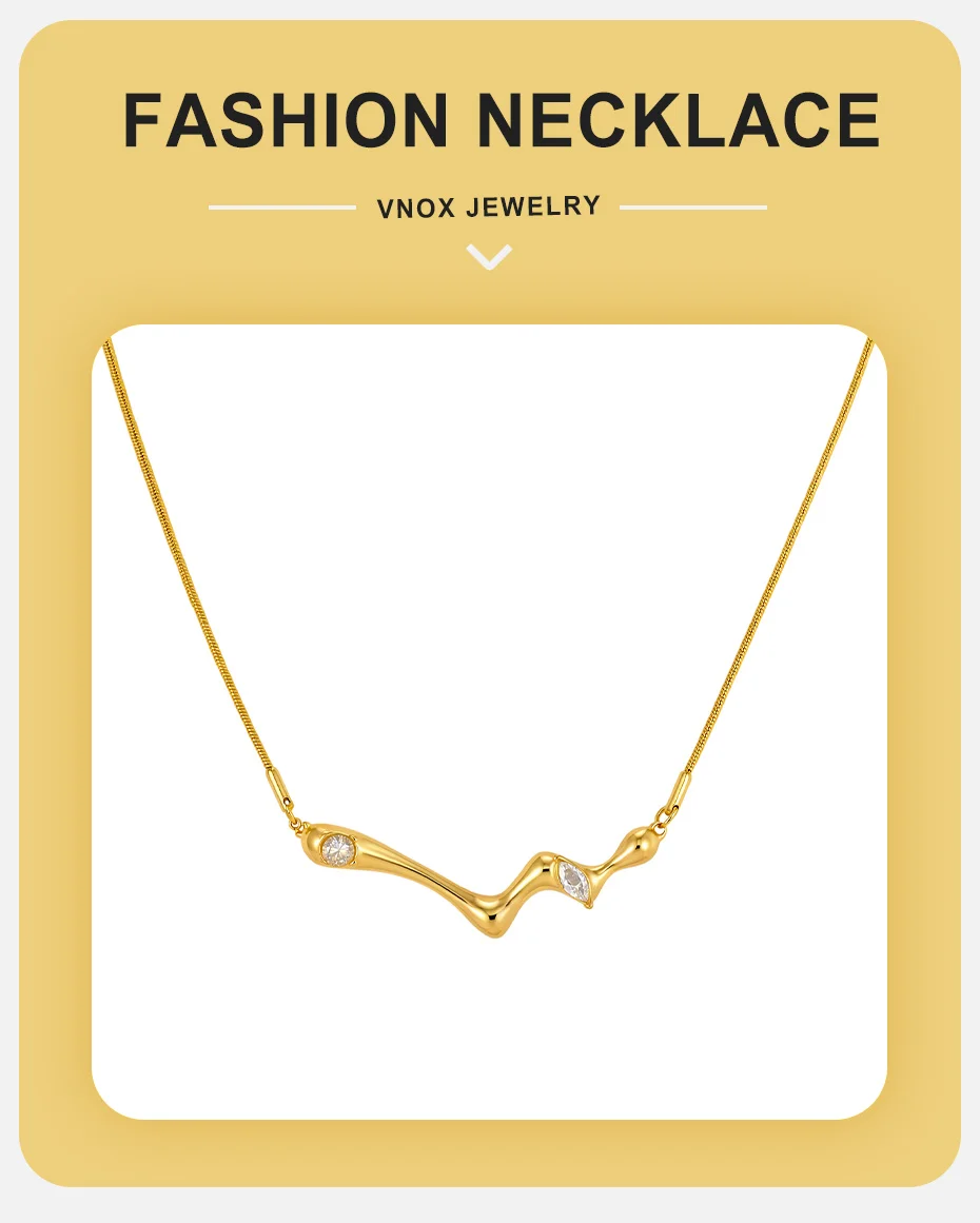 Vnox Minimalistischer, zarter Zirkon-Geometrie-Anhänger für Damen, vergoldet, mit Kristallen, Flüssigmetall-Kette, wasserdicht – Detail 1