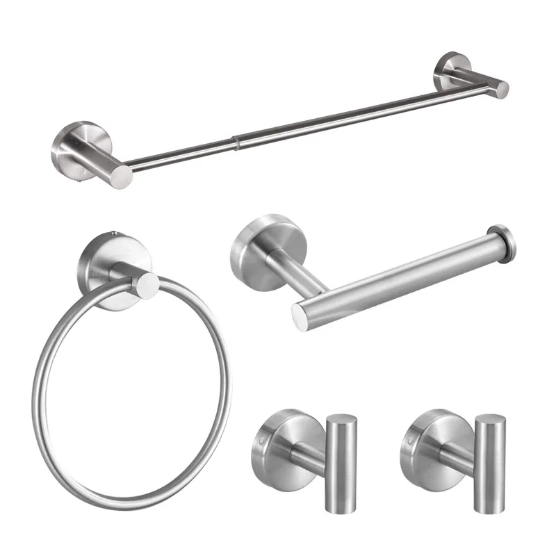 

5 Pcs/Set Bathroom Hardware Stainless Steel Bathroom Accessories Wall Mounted Towel Bar Towel Ring Toilet Paper Roll Holder Set