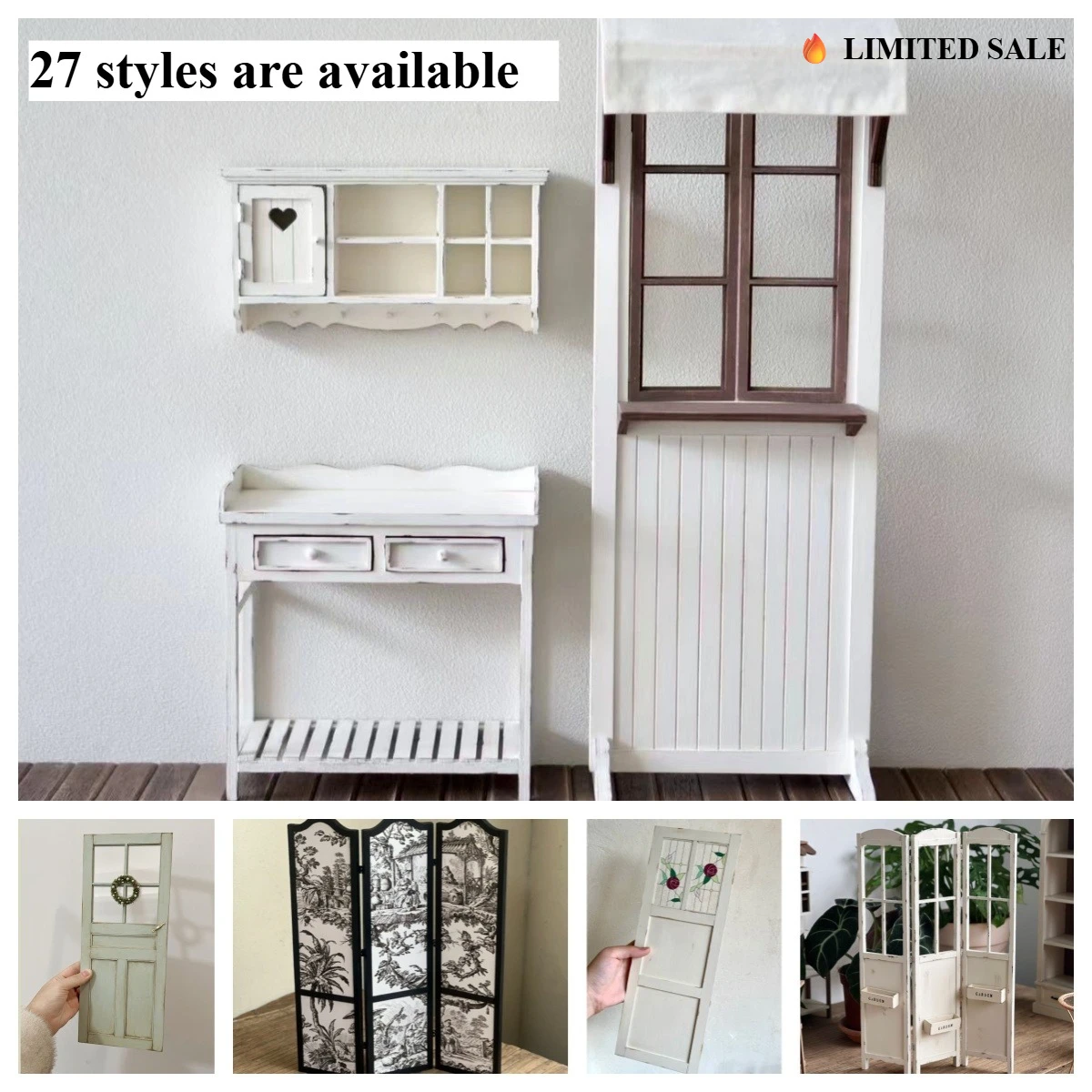 Rustic Miniature Room Divider Screen Vintage Garden Partition Door DIY Craft 1:6 Dollhouse Furniture for BJD Fairy Garden Decor
