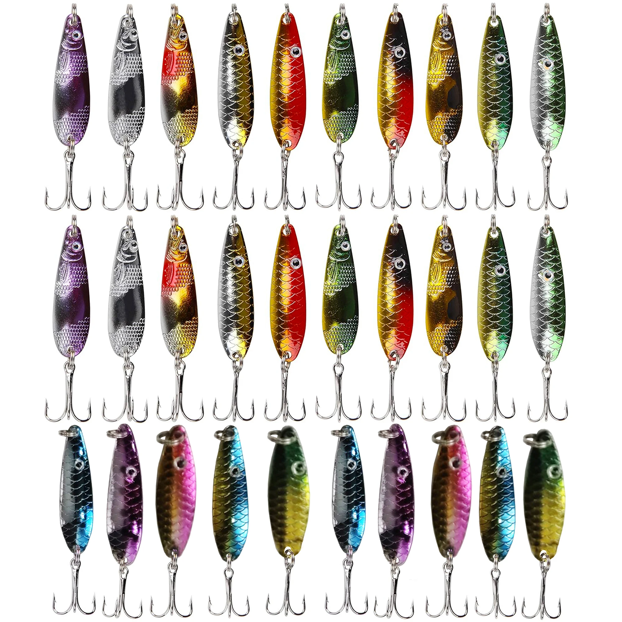 

Fishing Spoon Lures,30pcs Metal Spinner Sequins,Fishing Spinnerbaits,Artificial Iron Fish Baits for Bass/Pike/Trout/Salmon Pesca