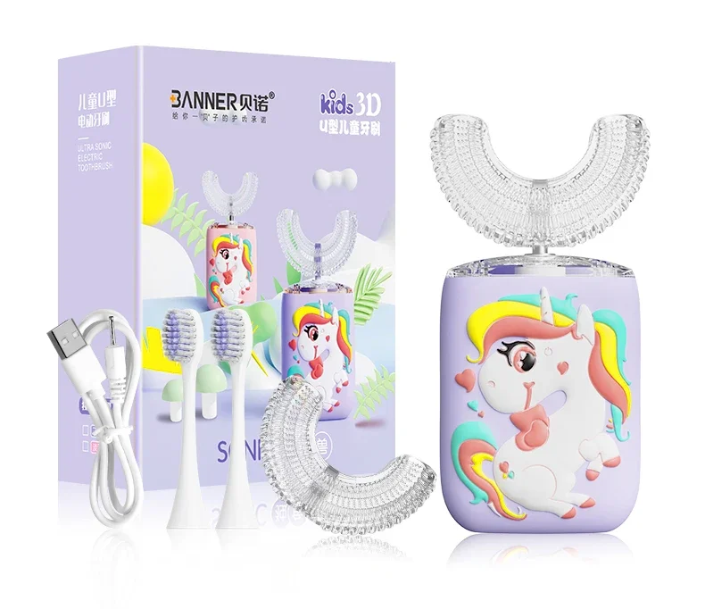 

2024 New Kids Electric Toothbrush USB Rechargeable / Unicorn Cartoon Timer Smart U-Sonic Ipx7 / With Pressure Sensor