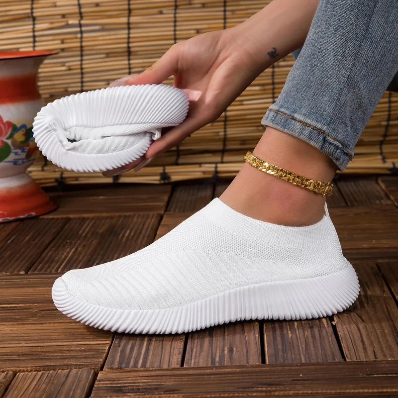 Women's Sneakers Breathable Knitted Mesh Comfortable Flat Lace Up Shoes Trendy Fashionable Casual Outdoor Women Running 2026 view 5