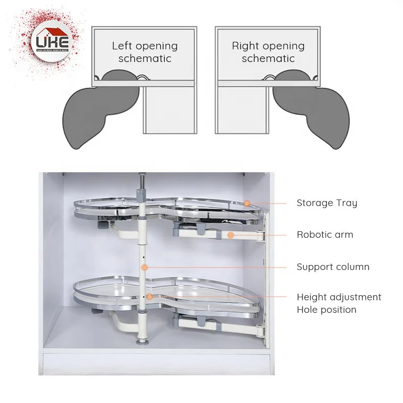 Kitchen Cabinet Blind Corner Pull Out Organizer 2 Tiers Swing Tray Soft Close Revolving Basket Drawer Accessories