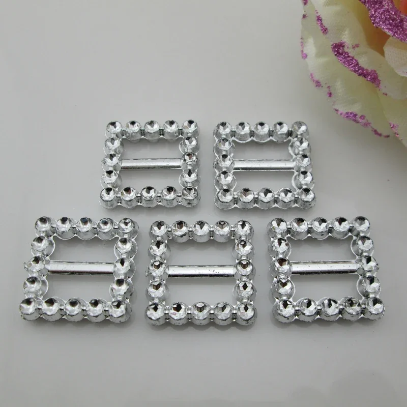 10 X Acrylic Square Buckle For Wedding Invitation Ribbon Slider