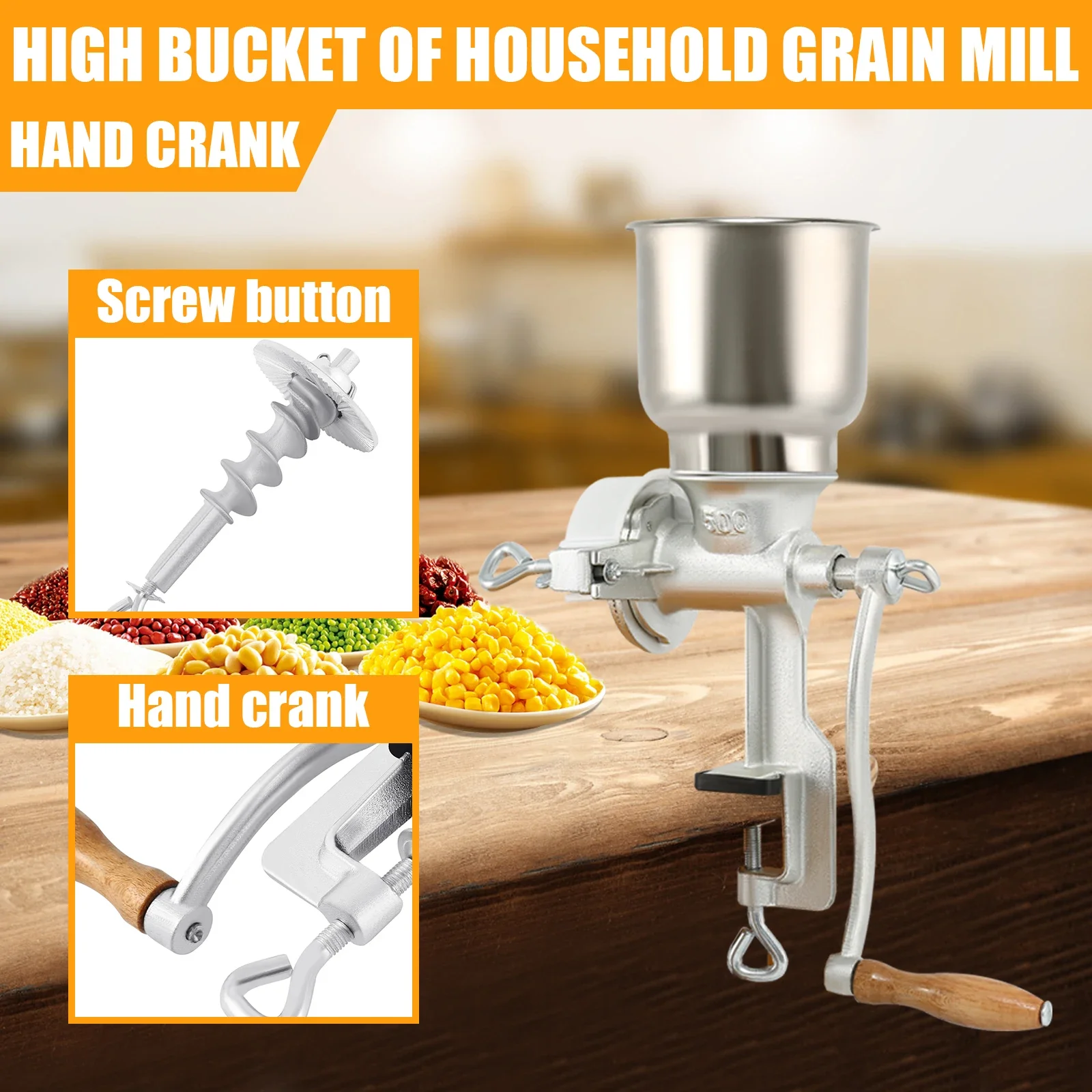 Portable Grinder Manual Grain Grinder Table Clamp Corn Mill Flour Maker Wheat Grain Nut Mill Cast Iron Hand Grinders