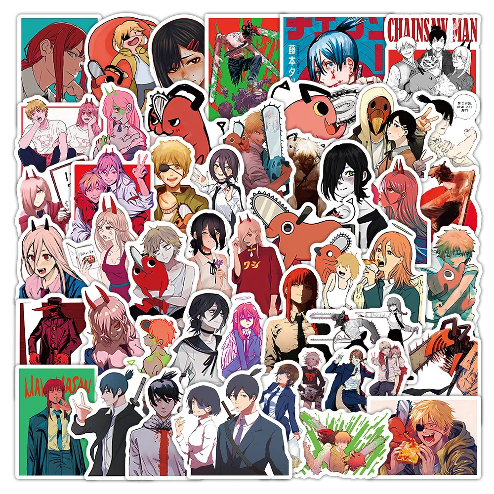10/52PCS Anime Chainsaw Man Graffiti Stickers Waterdichte stickers voor bagage motorfiets bagage trolley notebook telefoon geval speelgoed