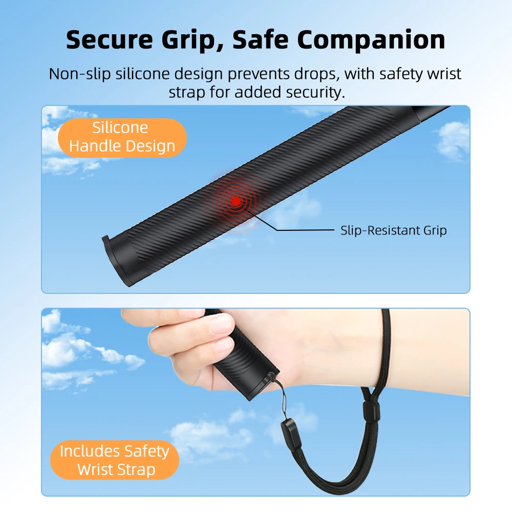 Flymile Invisible Selfie Stick, Extension Long Pole 1.3M/51.18in for Insta360 X5/X4 Camera Accessories Adjustable Extended Pole