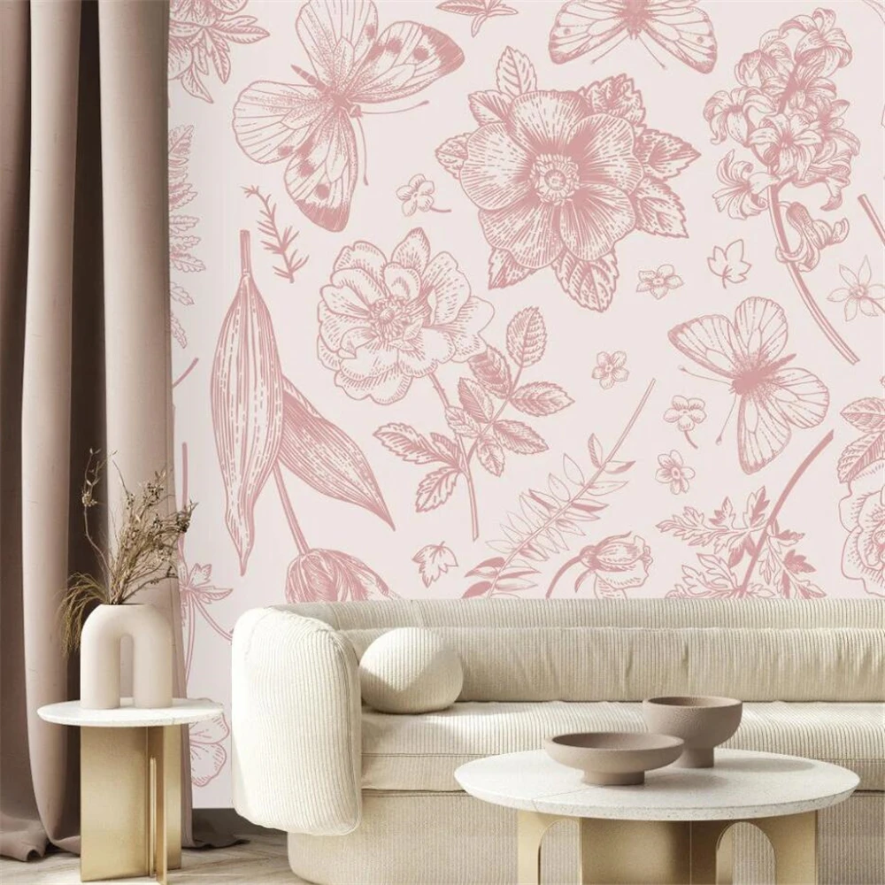 custom Vintage homestay hotel pink flower wallpaper American sofa TV background rose mural wall paper home decoration stickers