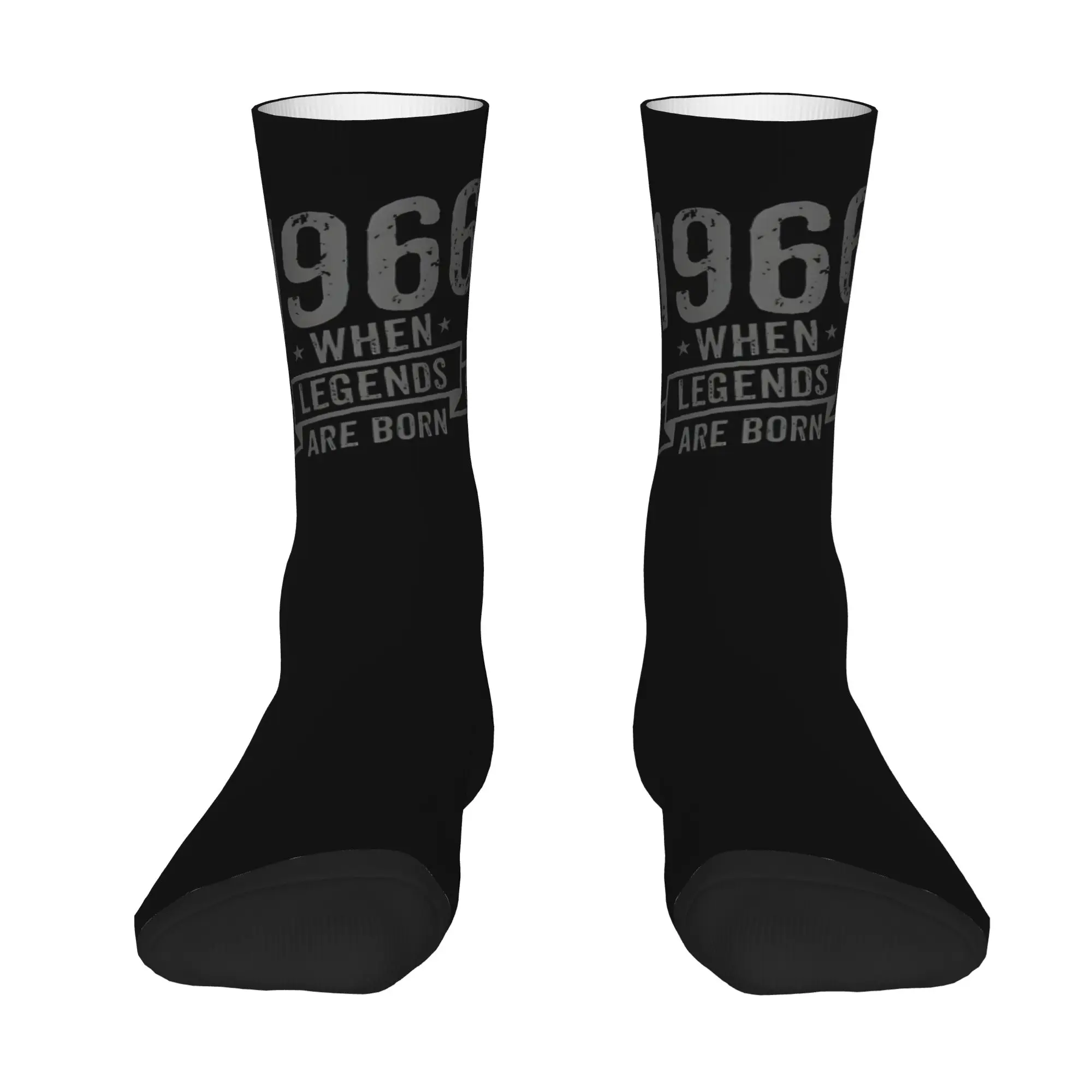 Funny Sock 60 Years 1966 When Legends Are Born Rock Seamless Pattern Printed Men Crew Socks Novelty Men's Socks