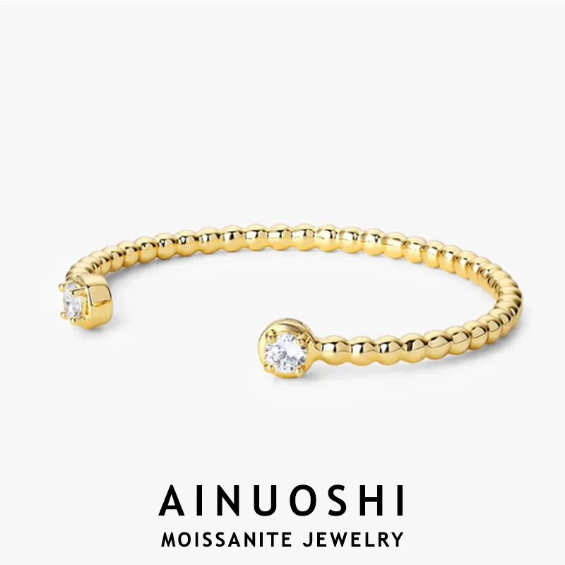 

AINUOSHI Moissanite Cuff Bracelet With Certificate Original 925 Sterling Silver Adjustable Bead Bangle For Women Wrist Jewelry