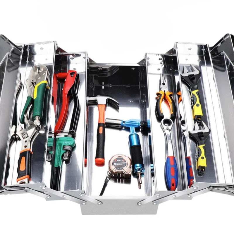 Three-Layer Folding Thickening Toolbox Stainless Steel Multi-Function Toolbox Industrial Portable Hardware Storage Household