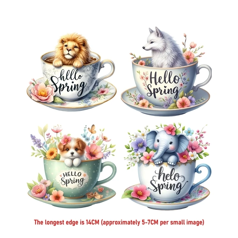 14 سنتيمتر الاطفال لطيف فنجان الشاي الحيوان الحديد على نقل الحرارة ملصق للملابس Pinted الفينيل الحرارية يزين قابل للغسل تي شيرت مائي