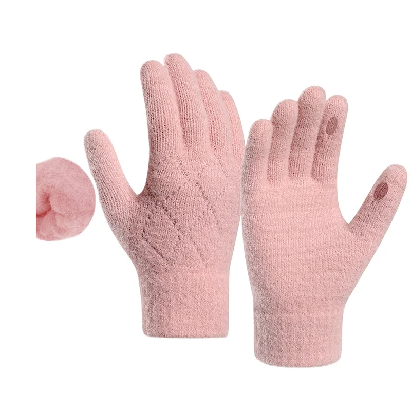 여성의 따뜻한 다섯 손가락 두꺼운 니트 원사 안티 콜드 야외 사이클링 양털 터치 스크린 겨울 장갑 패션 새로운 스타일