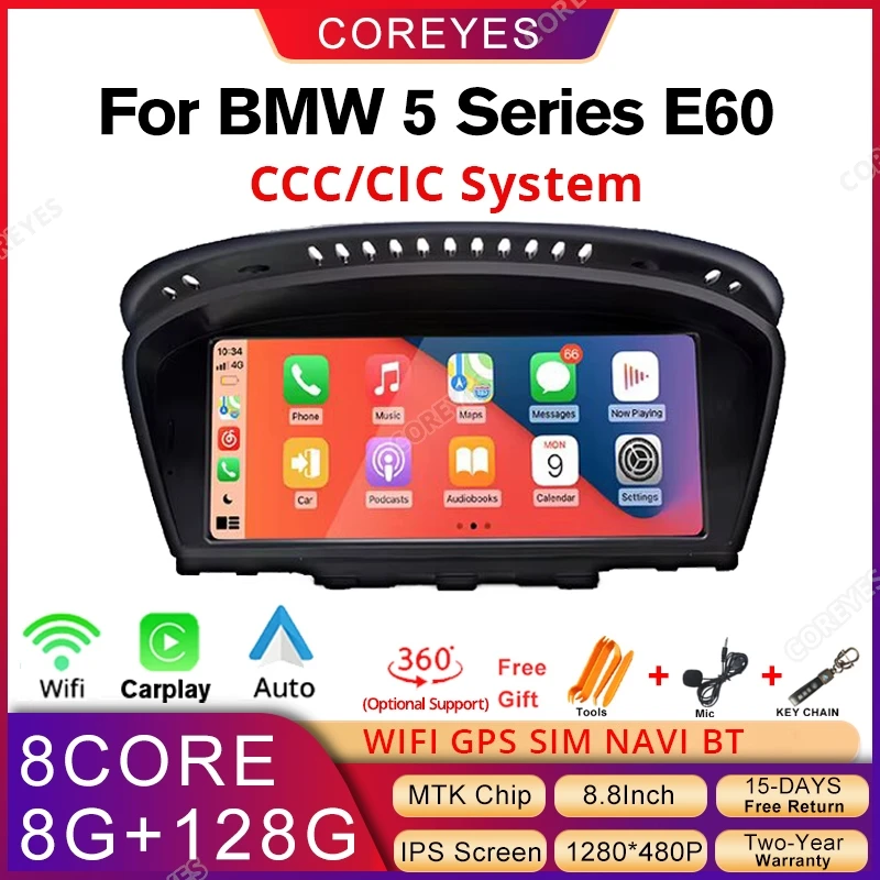 COREYES 8,8 zoll 1280*480 P Multimedia-Player Android 13,0 Für BMW 5 Serie E60 E61 E62 E63 CCC CIC System Carplay BT Auto Radio GPS