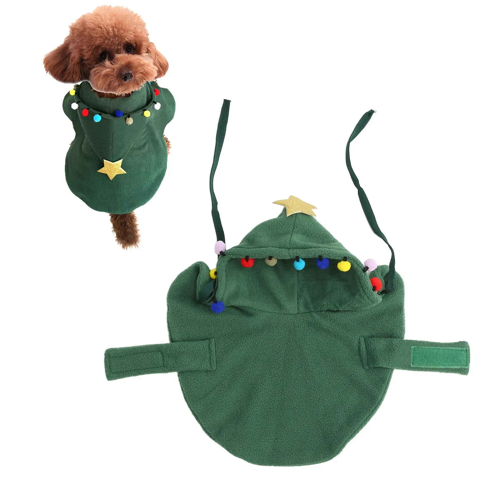 

Green Cat Christmas Cape Warm Puppy Xmas Cloak With Star And Pompoms For Small Medium Pets