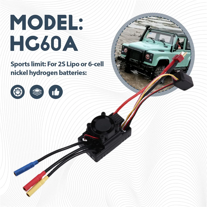 ABUM-Brushless ESC 60A Waterproof Sensorless T Plug 2-3S For 1/For 10 For 1/For 12 For 1/For 14 For 1/For 16 RC Car F540 3650 Mo