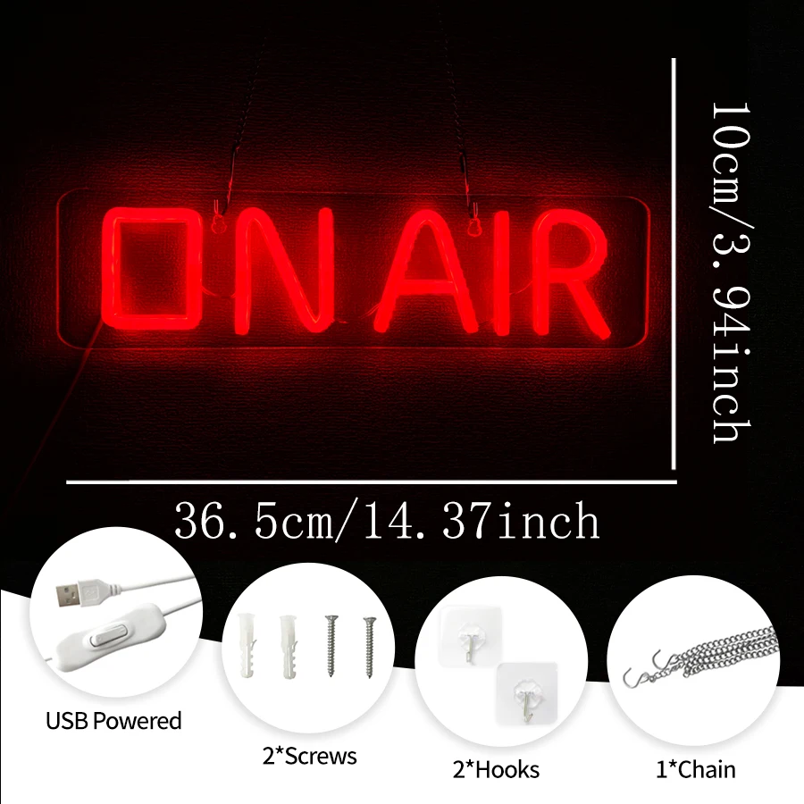 ON AIR Neon Sign - Live On Air Sign for Recording Studio Decor - LED Streaming Lights for Gamers/Influencers - USB Powered