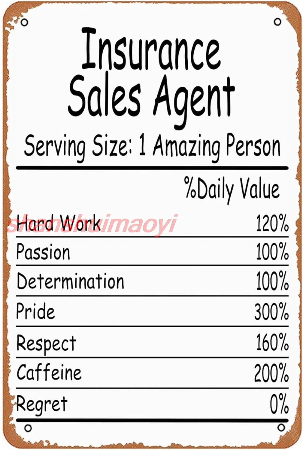 Insurance Sales Agent Amazing Person Daily Value Sign Wall Decor Art Poster Vintage Metal Tin Sign for Funny Garage Man sha sign