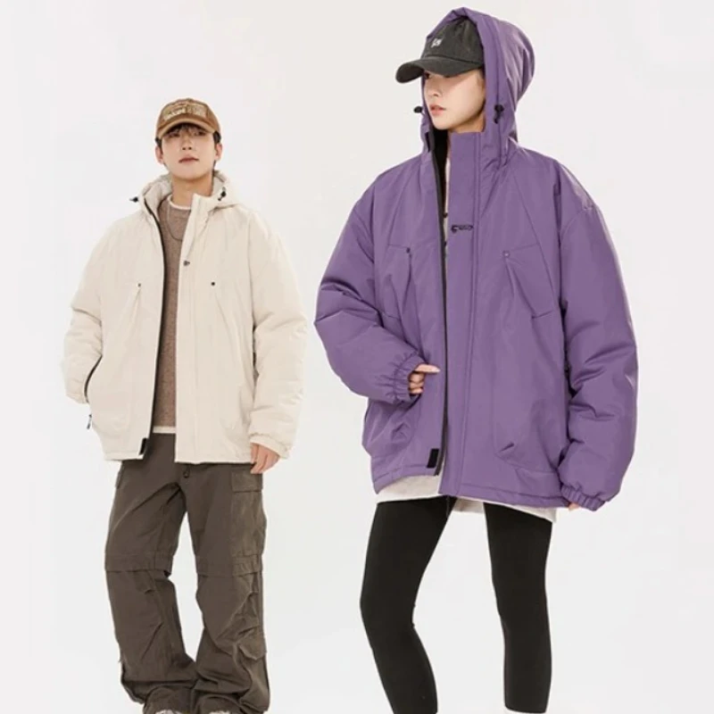 Thick Women's Quilted Jacket Loose Solid Outdoor Parka Jackets Casual Sports Hooded Padded Coat Winter Windproof Female Clothing