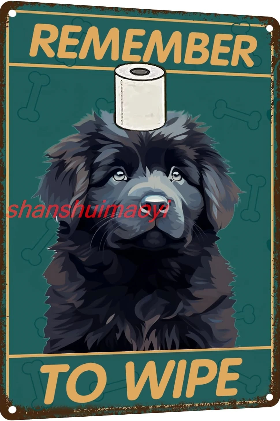 Newfoundland Dog Bathroom Wall Decor Dog Signs Metal Tin Sign - Remember to Wipe Bathroom Decor - 12x8 Inches Decor Dog sha sign
