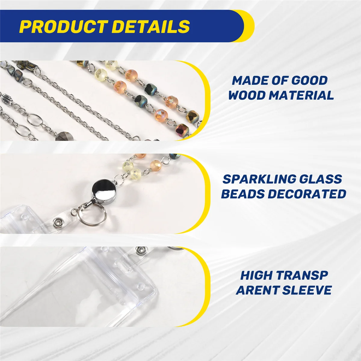B-T 3 Pcs Retractable Badge Reels Lanyard with Name Card ID Holder for Beaded Badge Lanyard Necklace