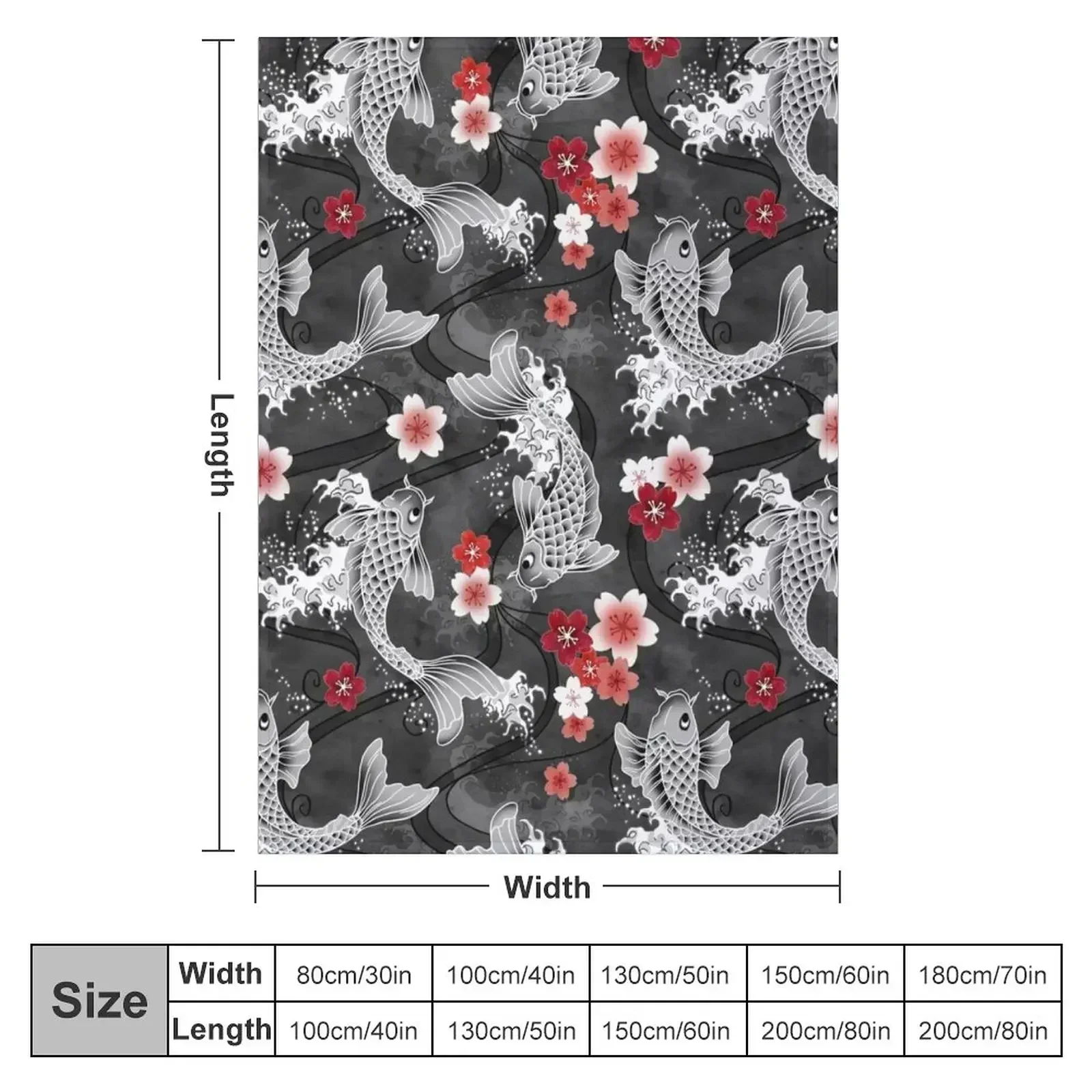 Koi sakura blossom in black Throw Blanket couch cozy soft plush fuzzy picnic outdoor blanket
