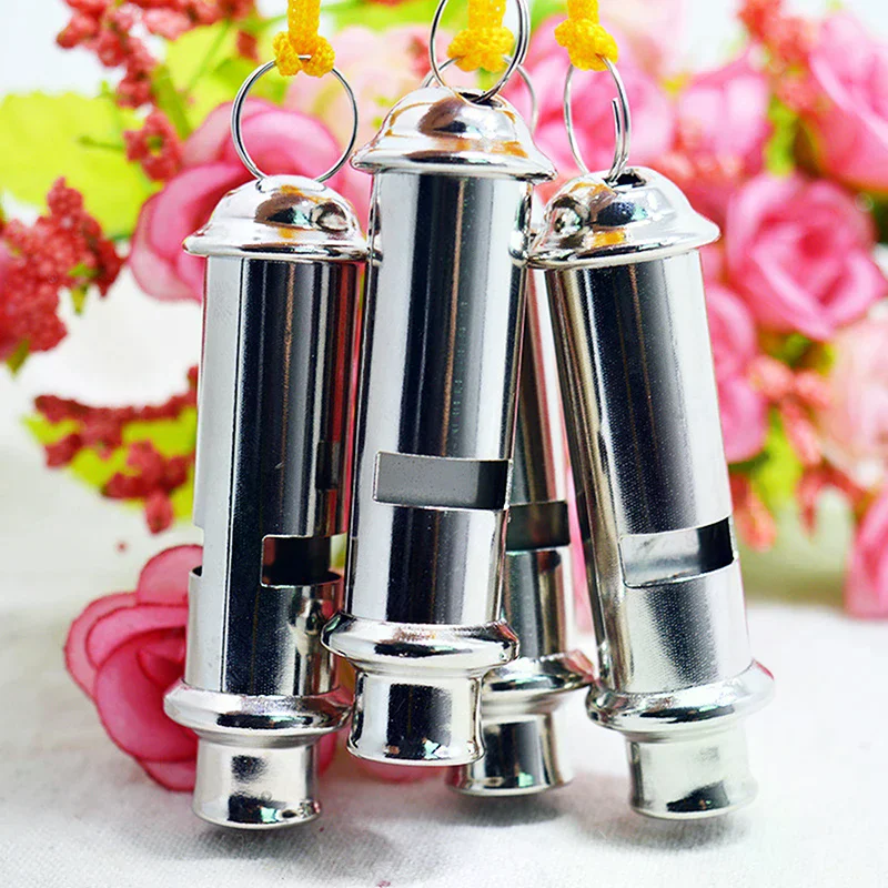 Hoge kwaliteit met nekketting Metalen fluitje Roestvrij staal Geel Lanyard Politiefluit Hoogfrequent levensreddend fluitje