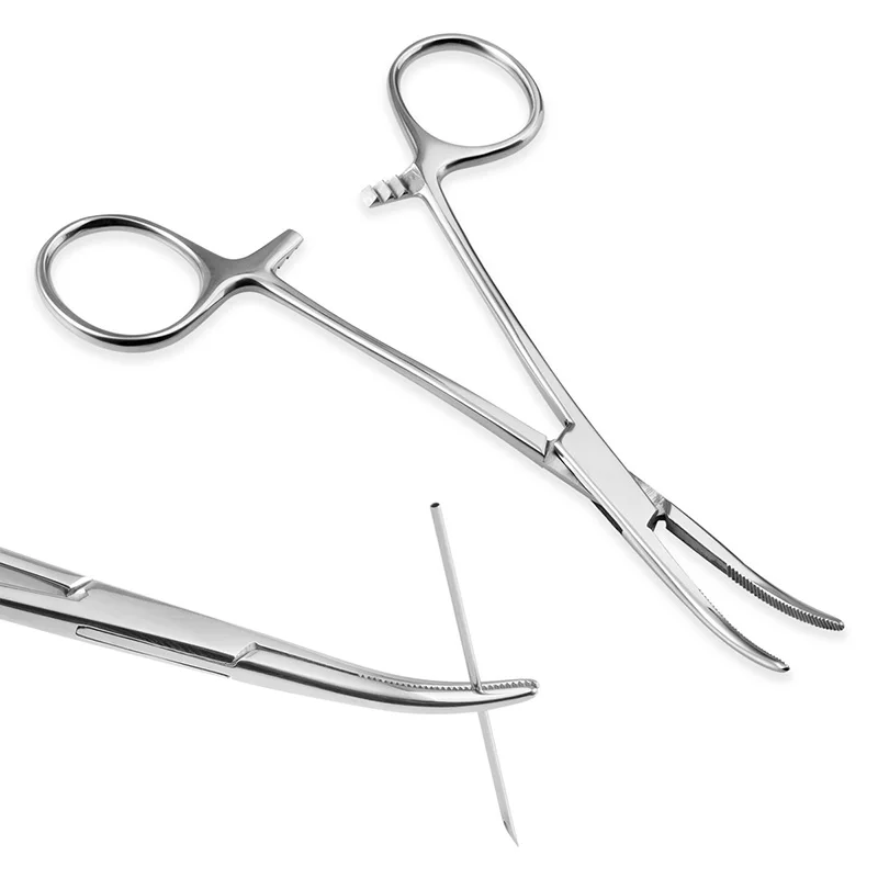 Surgical Steel Forcep Curved Clamp for Body Piercing Tool Plier Tweezer Needle Professional Piercing Kit Hemostats Self-Locking