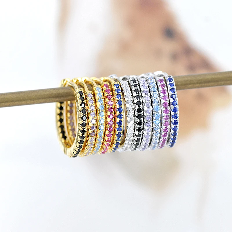 925 Sterling Silver Ear Needle Full With Zircon Hoop Earrings Inner Diameter 12mm Round Ear buckle Fashion Jewelry Accessories