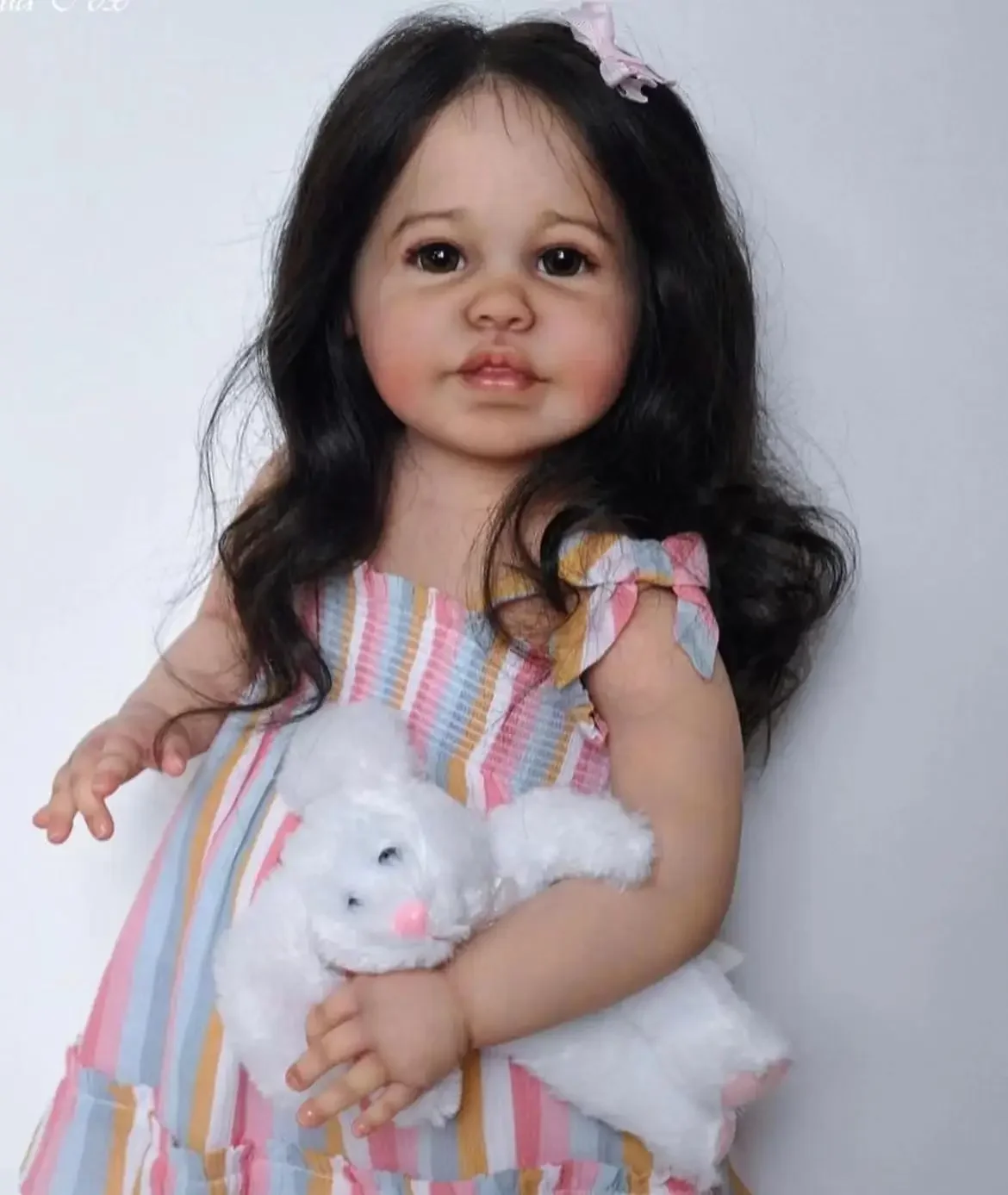 Muñeca Reborn Linh de 28 pulgadas, suministro limitado personalizado, con pelo largo negro enraizado a mano, con diferentes vestidos, regalo de Navidad